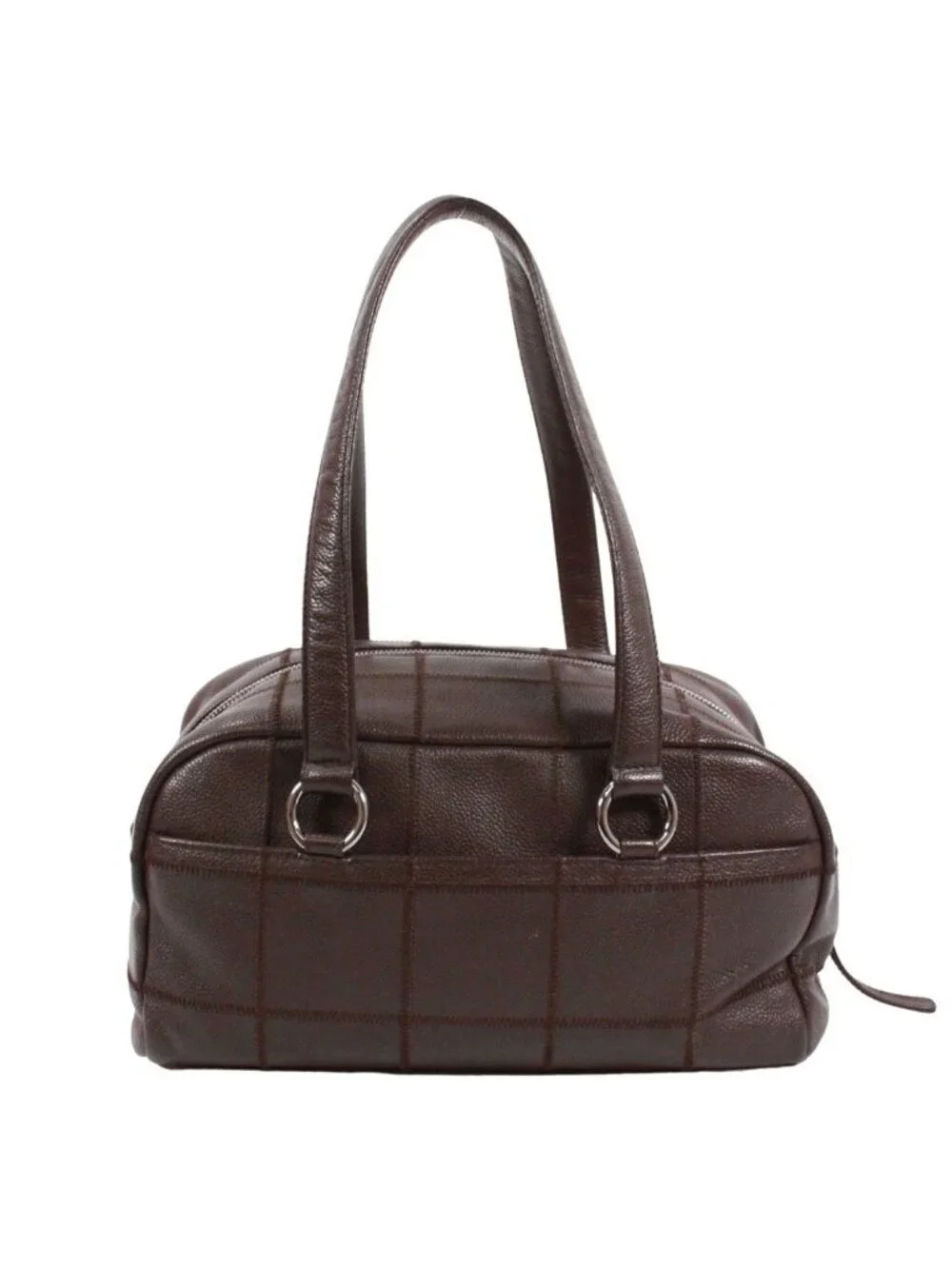 Chanel Choco Bar Mini Caviar Leather Dark Brown Boston Bag Silver